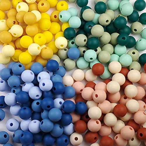 Silicone Beads - 9mm 250PC Round Beads by Blue Rabbit Co, Adult Craft Kits, Jewelry Making Kit, Three-Tone Beads for Necklaces, Bracelets (Three Tone, 250PC)