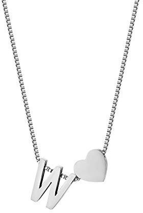 JewelryWe Schmuck Damen Halskette Buchstaben Herz Initial Alphabet A-Z Edelstahl Anhänger mit Kette für Frauen Mädchen Silber/Gold