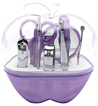 9-in-1 Stainless Steel Lady Eyebrow Scissor Nail Clipper Mirror Cosmetic Set (Purple) (Color : Purple)
