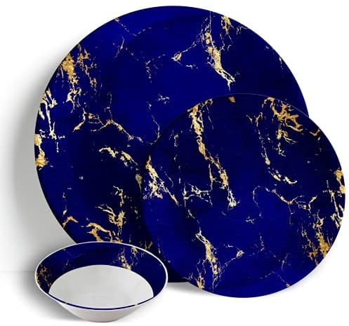 Blue & Gold Marble - 18pc Dinner Set - Ceramic Porcelain China
