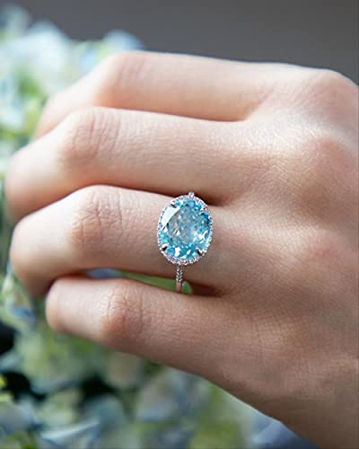 DJMJHG Schöner Aquamarin Blauer Zirkon Ring 925 Silber Ring Für Frauen Schmuck Fingerring Bestes 9