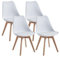 DEWINNER Sillas de Comedor escandinavas, Silla de Oficina Retro, Asiento Acolchado de Haya Maciza (Blanco, Juego de 4)