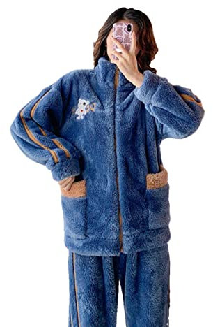 XKUN Donne Invernali Caldi Vestiti Domestici Sleepwear Donna Flanella Fitta Coral Pile Carino Cartoon Pigiama di Grandi Dimensioni Pijama-B,XXL