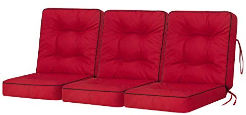 Bjird Bankauflage für Gartenmöbel, Gartenbank, Polsterauflage für Hollywoodschaukel, Auflagen für Gartenschaukelkissen, Sitzkissen, Stuhlauflage, Indoor/Outdoor - Rot - 180 cm (3 x 60 cm)