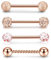 PiercingJak 4PCS Piercing Langue Téton Mamelon 14G Acier Inoxydable Boule Zircon Anneaux de Langue Téton Piercing Barre Droite Barbell Hélix Cartilage Oreille Bijoux de Corps Femme Homme-Rose Or