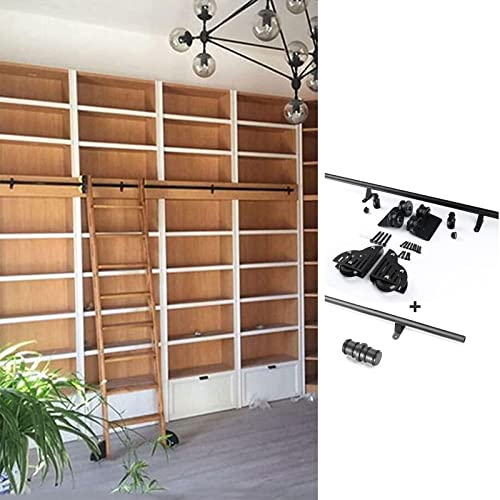 Rollende Bibliotheksleiter-Hardware, schwarzes Gleitschienen-Set für Bücherregal, Heimbüro, Rollleiter-Schiene, komplettes Set, mit Bodenrollen (Keine Leiter) (Size : 3.3ft/100cm Track Kit)