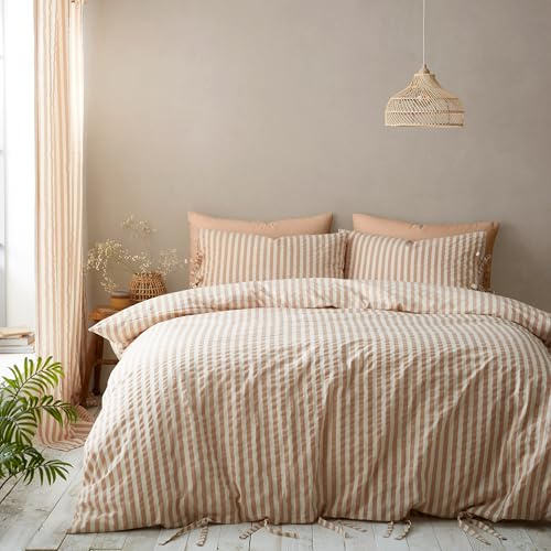 Pineapple Elephant Zanzibar Woven Stripe Single Duvet Cover Set with Pillowcase Clay