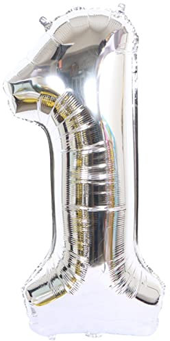 D2D | Party Balloon Zahl 1 XXL in Silber - Größe 100 cm - Folienballon - Zahlenballon - Geburtstagsdeko - Helium Ballon
