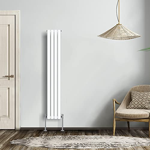 NRG Modern Radiator Gloss White 1600x236mm Single Oval Panel Heater Interior Designer Vertical Bathroom Radiators