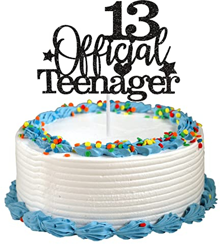 BOZILY Glitzer 13. Geburtstag Cake Topper 13 Schwarz Offizielle Teenager 13. Geburtstag Kuchen Topper Glitter 13. Geburtstag Party Kuchen Deko 13 Happy Birthday Kuchen Dekorations (Schwarz)