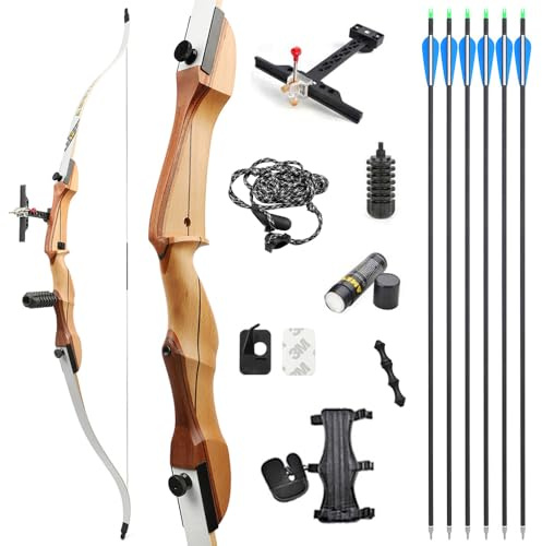 SHARROW Bogenschießen Takedown Recurve Bogen und Pfeile Set 66/68/70 Zoll Erwachsene Wettbewerb Bogen 14-40lbs Sportbogen Langbogen für Jugend Erwachsene Outdoor Training Schießen (40lbs/70, Weiß)