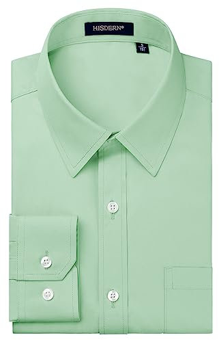 HISDERN Mens Shirts Sage Green Long Sleeve Shirt for Men Formal Dress Shirts Regular Fit Casual Button Shirt L