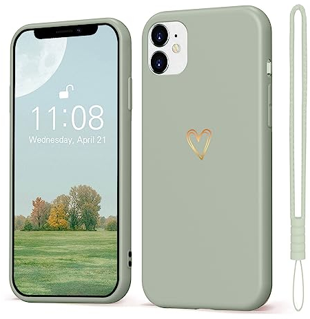 Mitetabo für Handyhülle iPhone 12 Mini Hülle Gold Liebesherz,Mädchen Case Weich Silikon Slim Stoßfest Kratzfeste Süßes Gold Love Schutzhülle für iPhone 12 Mini 5.4 Kupfer grün