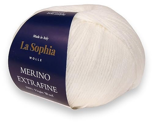 La Sophia Wolle | 100% Merino Extrafine | 50g Merino Wolle zum Stricken oder Häkeln (ME35496 Weiß)