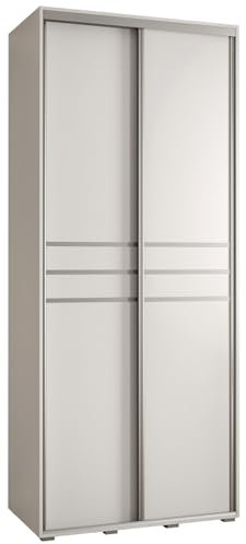 MEBLE KRYSPOL Davos 10 100 Schrank mit Zwei Schiebetüren für Schlafzimmer - Moderner Aufbewahrungsschrank mit Kleiderstange und Regalen - 235,2x100x60 cm - Weiß Weiß Silber
