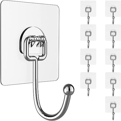 OZNEWLIFE Crochet Adhésif - 10 Pièces Crochets Adhesifs Transparent Auto Adhesif 5 kg (max), Pour Accroche Salle de Bain,Cuisine,Plafond,Accrocher,Mural,Porte,Peignoirs,Porte Serviette (10 Pièces)
