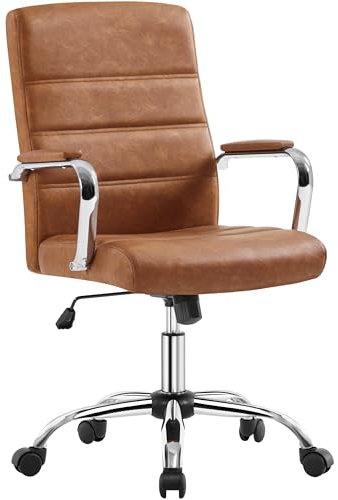 Yaheetech Sedia/Poltroncina Ufficio Scrivania Ergonomica Ecopelle Girevole Reclinabile Imbottita con Rotelle e Braccioli Altezza Regolabile Portata 130 kg Marrone Retro