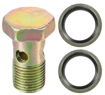 VekAuto Einzelner Banjo-Bolzen-Satz, M16x1.5 Länge 37mm Metrisches Gewinde Turbo-Bremsleitungsadapter Universal für Auto Langlebiges Metall Bronze Farbe mit Unterlegscheiben