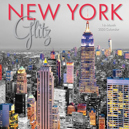 Graphique Mini-Wandkalender 2025 New York Glitz | 17,8 x 17,8 cm | dickes Papier | Organizer für Zuhause und Büro | großes Monatsraster | 3 Sprachen und markierte Feiertage | 4-Monats-Vorschauseite