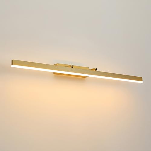YFMYY Dimmbare Spiegel-Frontlampe mit Fernbedienung, lineare LED-Badezimmerleuchte, goldene Kosmetikspiegel-Beleuchtung, drehbare Bad-Waschtisch-Wandleuchten über dem Spiegelschrank