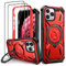 Lanhiem Handyhülle für iPhone 11 Pro Hülle mit 2 Stück Panzerglas und 360° Ring Ständer, Militärischer Stoßfest Schutzhülle für iPhone 11 Pro Case, Rot