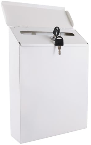 JMIATRY Wall Mounted Post Box, Weatherproof Letter Box Outside, 29x22x6.5cm | White Galvanised Steel Mailbox with Key for Home and Company