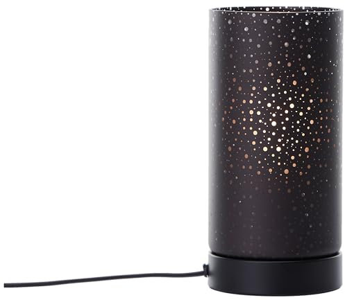 Lightbox Nachttischlampe | 23 cm Höhe, Ø 11 cm | Tischleuchte mit Sternenhimmel & matt schwarze Glas Schirm | E27 Fassung | Schlafzimmer | aus Glas/Metall in Matt Schwarz