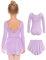 Arshiner Langarm Ballettkleidung für Mädchen Rückenfrei Ballettanzug Ballettkleid Kinder Baumwolle Tanzkleid Ballet Turnanzug mit Chiffon Wickelrock Lila 160 9-10 Jahre