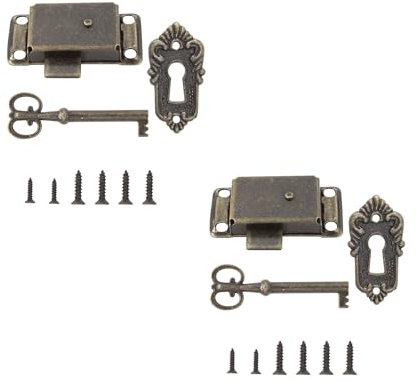 Adyoney 2 serrature in bronzo anticato, serrature vintage per armadietti, eleganti serrature con chiave per armadi vintage e decorazioni per mobili in legno
