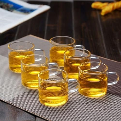 Zurucily Glass Small Tea Cups Set of 6, 3 oz Tea Cups Tea Accessories for Automatic Teapot (Clear)