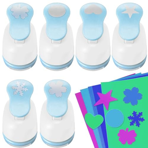 Papierstanzer 6 Stück 25mm Motivstanzer mit 20stk Papier Stanzer Motivlocher Stanzer Set Ausstanzer Motiv Locher für Geschenkanhänger, Basteln, Scrapbooking, Fotos, Grußkarten Star Schneeflocke usw