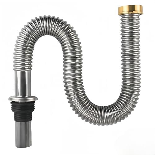 Tubo di Scarico Flessibile per Lavello, Flessibile Sifone da Cucina, Resistente alle Alte Temperature, in Acciaio Inox, Sifone Flessibile per Lavabo e Lavandino (60 cm)