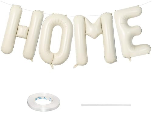 40 Inch Beige HOME Balloon for Housewarming Party Decorations, Large Cream New Home Welcome Balloon Letter Banner, Ivory White Sand Home Balloon Sign for House Warming Homecoming Party Decor Supplies