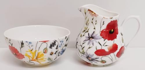 Wildflowers Prairie Pot à crème/lait et sucrier en porcelaine anglaise Motif fleurs vives