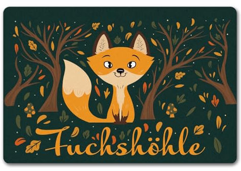 Fußmatte in 40x60 cm ohne Rand mit niedlichem Fuchs im Wald und Herbst Motiven - Fuchshöhle als Geschenk im Comic Design für Kinder oder Erwachsene die Ihr Zimmer lieben wie eine