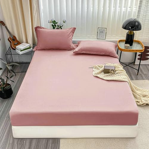 Stfery Bettlaken 190X150, Polyester Spannbettlaken Einfarbige Farbe Spannbetttücher Matratzenhöhe Bis 20cm Rosa