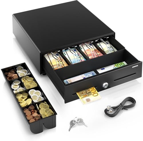 ACROPAQ Kassenschublade - Kassenlade kompatibel mit RJ11 Bondruckern, 8 Münz- & 4 Geldscheinfächern, Robustes Metallgehäuse, Kompakt (34 x 33 x 10 cm) - Kasse