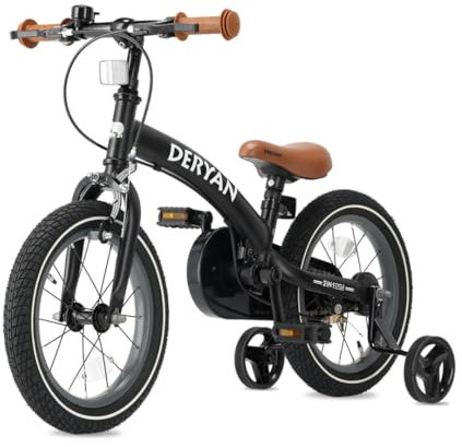 Deryan Luxus Kinderfahrrad 12 Zoll | 3 in 1 Laufrad | Fahrrad mit Verstellbarem Sattel und Lenker | Kinder Fahrrad für Jungen und Mädchen | Schwarz