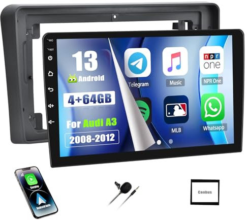 [4+64G] SIXWIN Android 13 Radio Coche para Audi A3 S3 RS3 con CarPlay&Android Auto&Mirror Link,9 Pulgadas Pantalla Táctil con Bluetooth/WiFi/GPS/FM/RDS/USB 32EQ