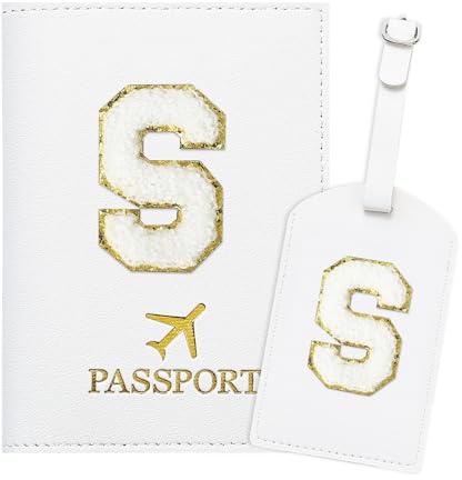 ZVRSUA Reisepasshülle Kofferanhänger Set mit Buchstabe , Reisepasshülle Personalisiert mit Namen, Passport Hülle Weiß, Travel Passport,Ausweistaschen,Geschenk für Frauen/Teenager/ Mädchen/Kind (S)