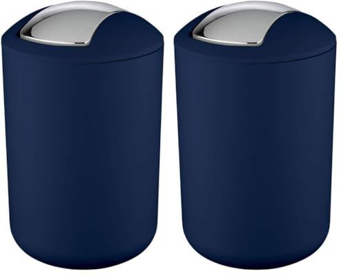 WENKO Brasil Swing Cover Bin, TPE, Dark Blue, 19.5 x 19.5 x 31 cm (Pack of 2)