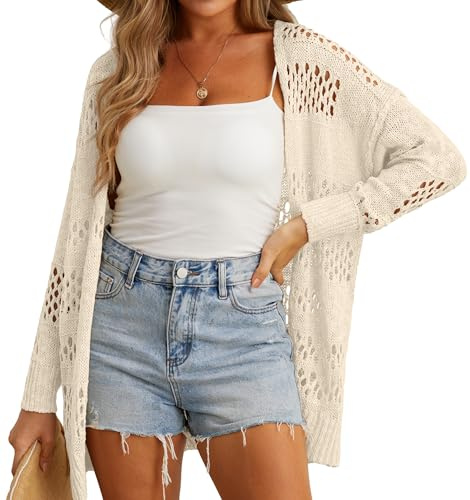 GRECERELLE Cardigan all'uncinetto da donna estivo da spiaggia coprire leggero scavato aperto davanti cardigan lungo da donna protezione solare abbigliamento da spiaggia