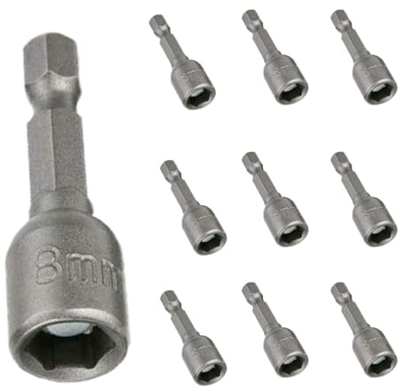10 Stück 8mm Magnetische Steckschlüssel Satz 1/4 Zoll Hex Bohrer | Stecknuss Nuss Stecknuss Bit Adapter für schnurgebundene oder kabellose Bohrmaschinen