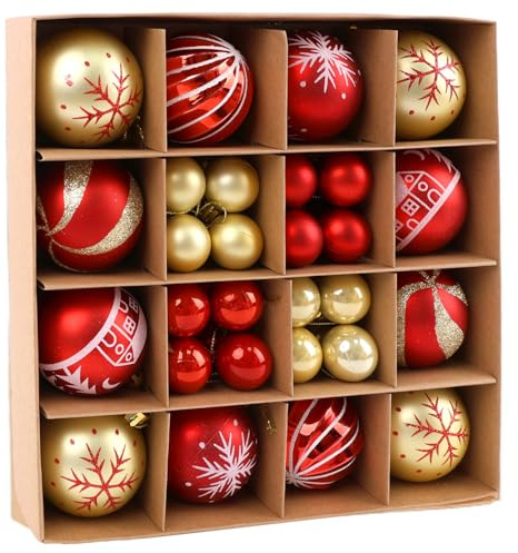 testyu 44 Palline di Natale, 3 e 6 cm Palla di Natale Rossa e Oro Ornamenti Festivi Palle di Natale Infrangibili con Riutilizzabili e Portatili per Decorazione Albero di Natale