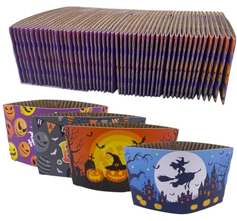 EchoDone Halloween Disposable Coffee Cup Sleeves Paper Corrugated Cup Jackets 200 Count Fit for 90mm Diameter Cups 10oz 12oz 16oz (Without Cups)