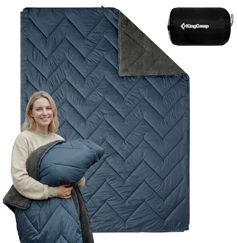 KingCamp Campingdecke | Sherpa Outdoordecke Warm| 200 × 145 cm | 4-in-1 | als Poncho & Notfall-Schlafsack | Wasserabweisend | Maschinenwaschbar | Ideal für Camping, Wohnmobil & Reisen