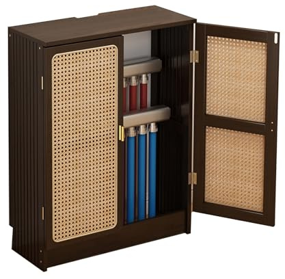 Bamboo Radiator Cover Shelf with Rattan Doors & Wiring Holes - Stylish Home Office & Bedroom Decor (70x80x25cm/28x31x10in) - Space-Saving Solution