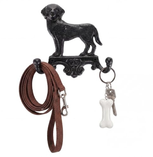 OLegei Cast Iron Keys Hanging Hook Dog Shape Rustic Entryway Coat Wall Hook | Decorative Bathroom Towel Hook-2 Hooks, Animal Utility Hook Multi-Purpose Wall Hanger for leashe, Clothes, Scarf, Bag, Hats