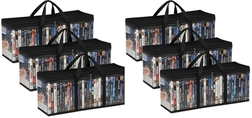 6 Pack DVD torage Boxes Portable CD Storage Boxes Holds Up 58 * 22 * 13CM | 66 Discs Dvd Storage Case with Sturdy Carrying Handles for Home or Travel