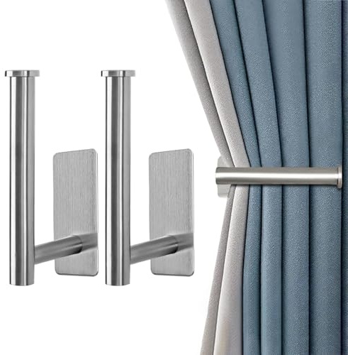 Raffhalter Gardinenhalter Vorhang Gardinen Halter Haken Wand, 2 St. Silber | Selbstklebende, Vielseitige Farbe, Curtain Hooks